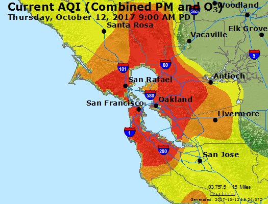 Current air quality index map